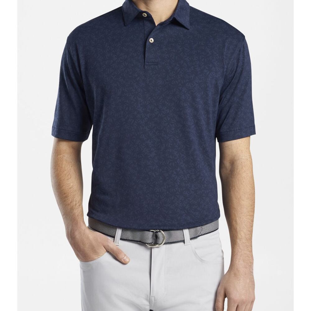 Peter Millar Crown Sport Carl Floral Performance Jacquard Polo Navy Blue – Small